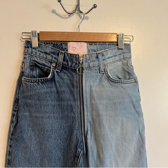 Revice Tokyo Wash Two Tone Denim High Rise Yin Yang Crop zip around Jean - Picture 6 of 7